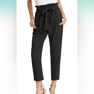 Women's Paper Bag Waist Pants Slim Fit Casual Office Pencil Pants